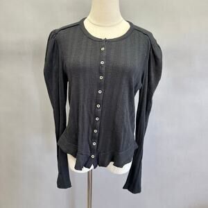 Anthropologie Pilcro Puff Sleeve Ribbed Button‎ Down Top Size Large